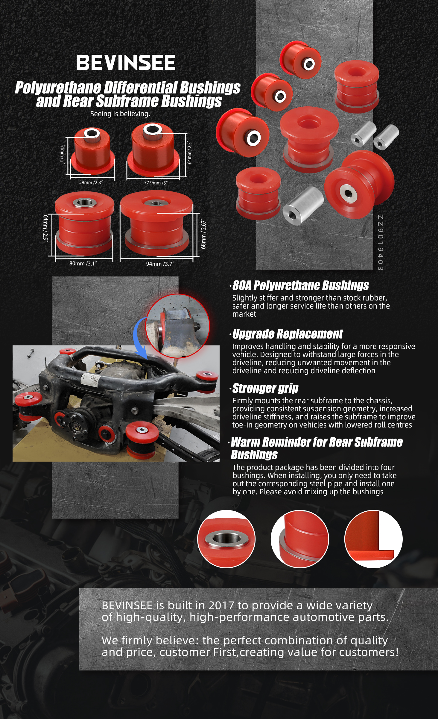 80A Poly Rear Sub Frame Bushing & Differential Mount Bushing For